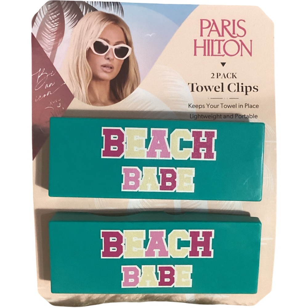Paris Hilton Beach Towel Clips 2 Pack “Beach Babe” New on Card